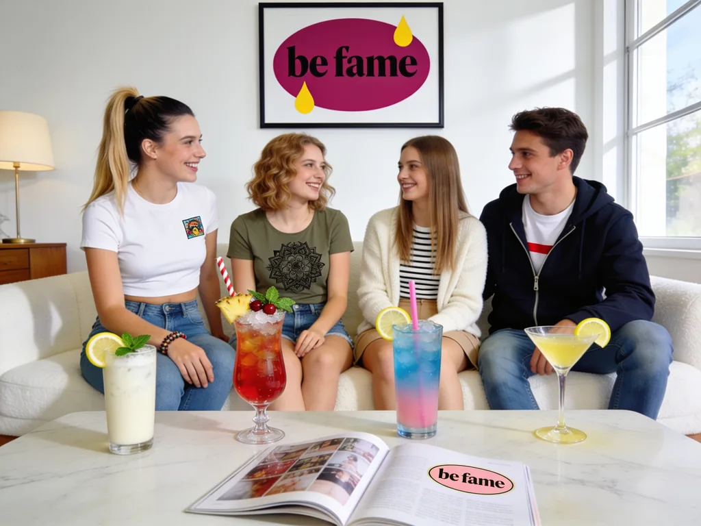 Junge Leute reden auf der Couch ueber be fame