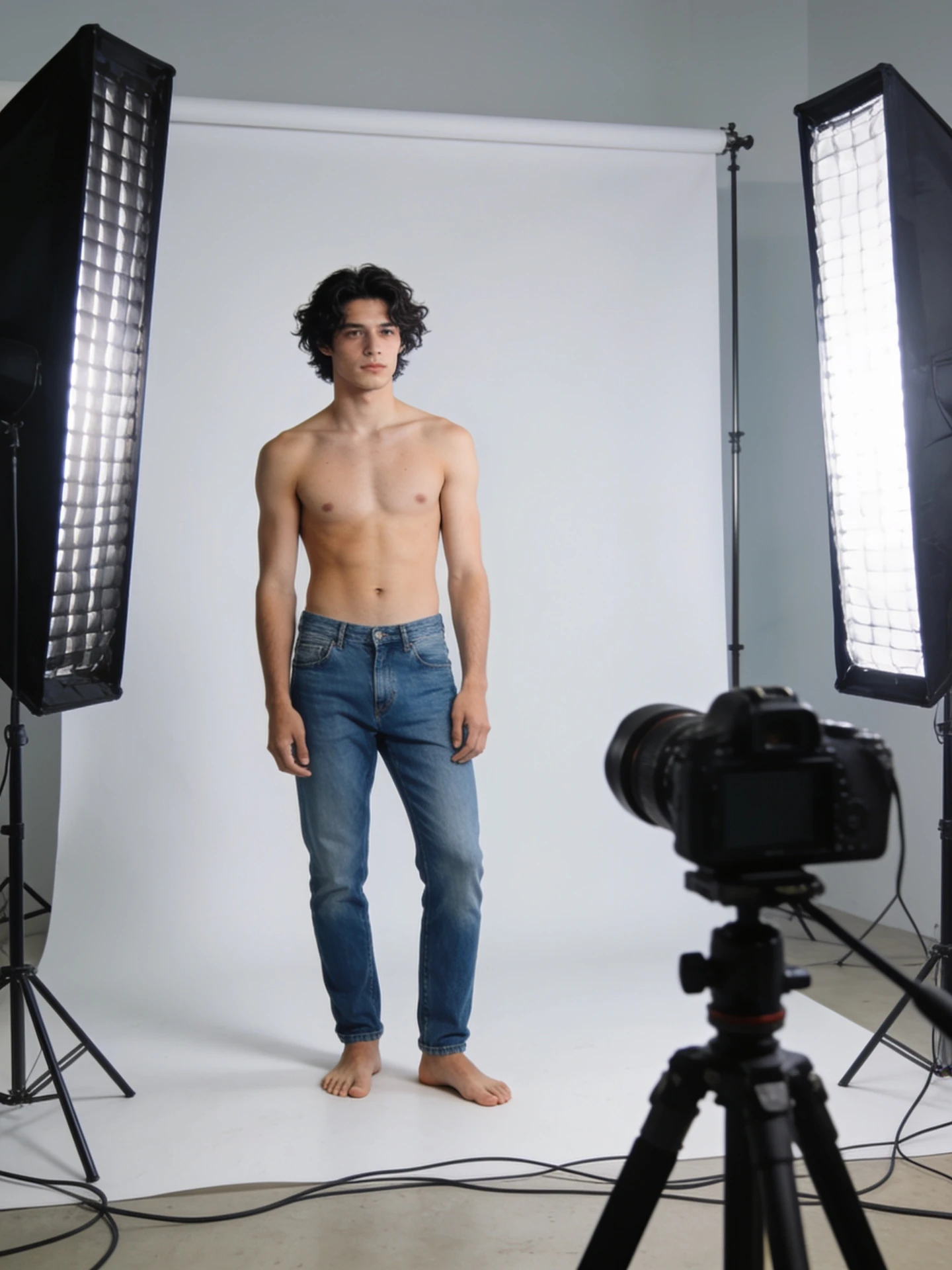 Creator in Unterwaesche im Fotostudio